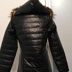 womens wet look coat with fur hood